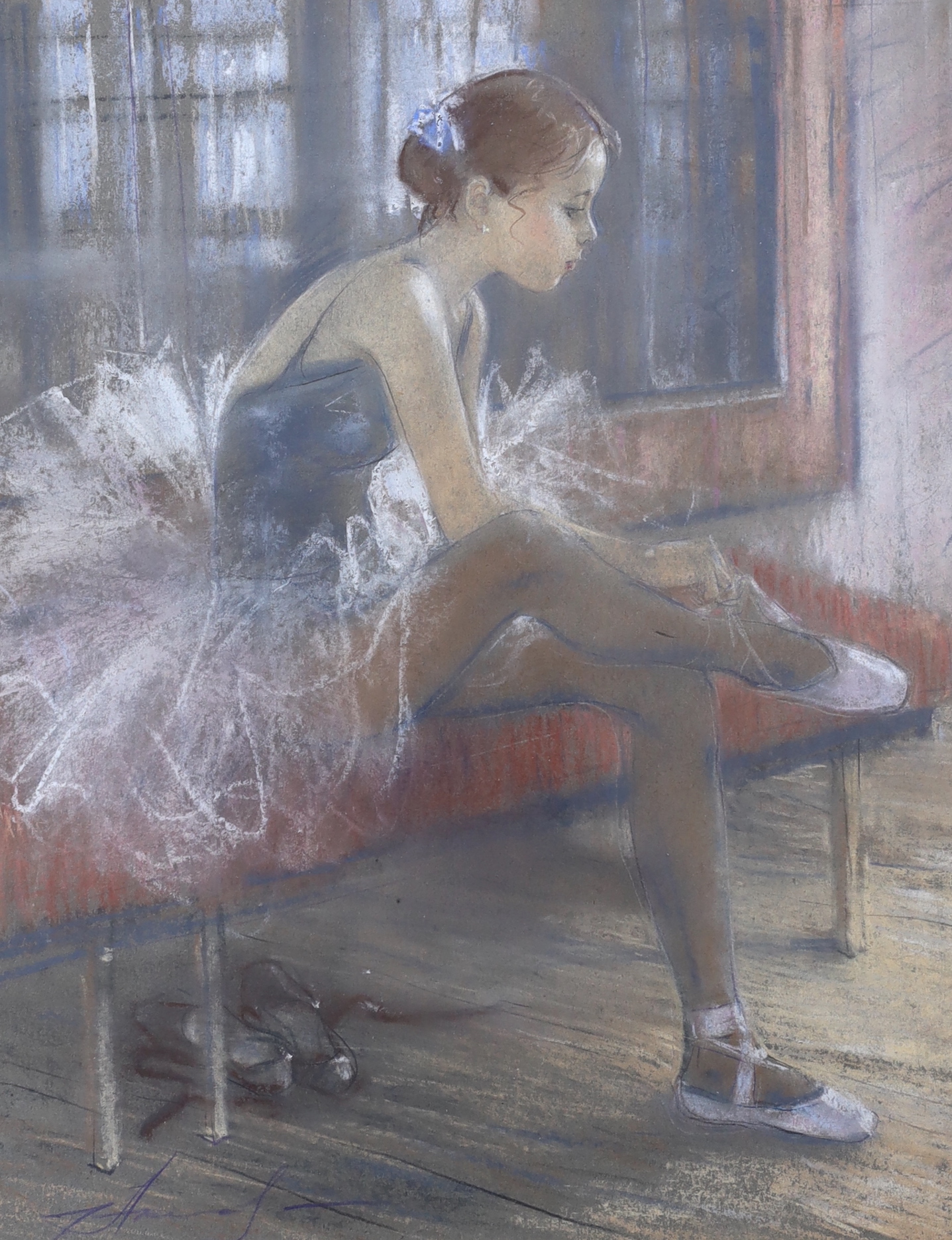Russian School, pair of pastels, Ballerinas, each indistinctly signed, 34 x 24cm